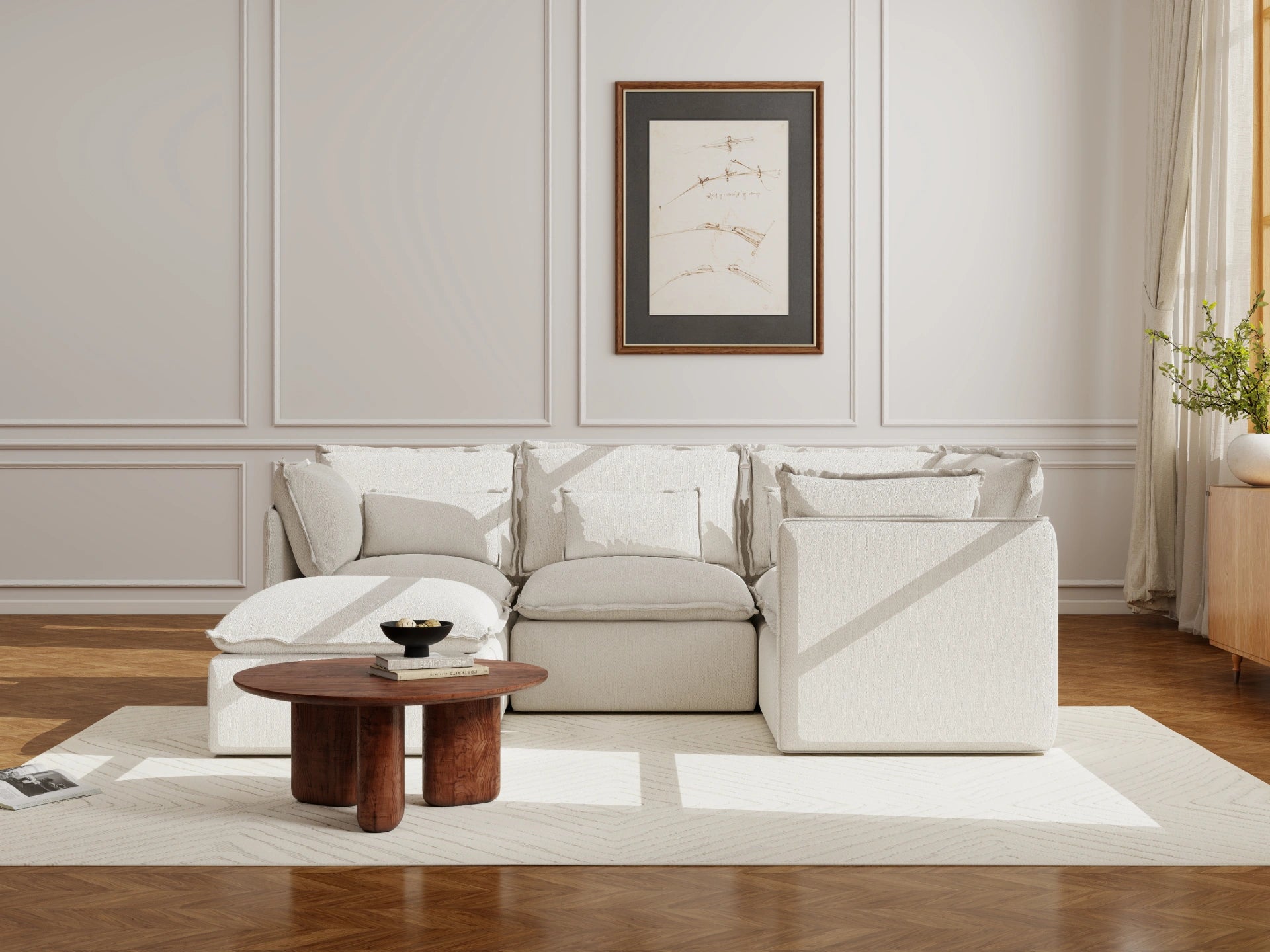 Lifely Modular 4 Seater Corner Ottoman - White Boucle