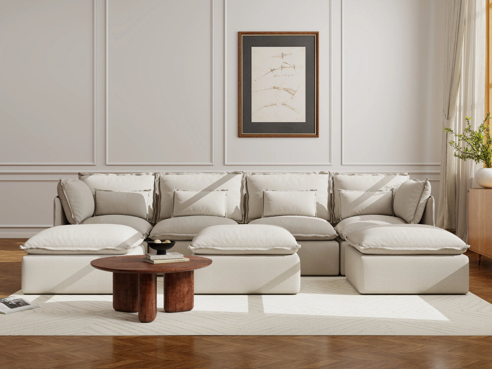 Lifely Modular 4 Seater U-Sectional Ottoman - Linen Beige