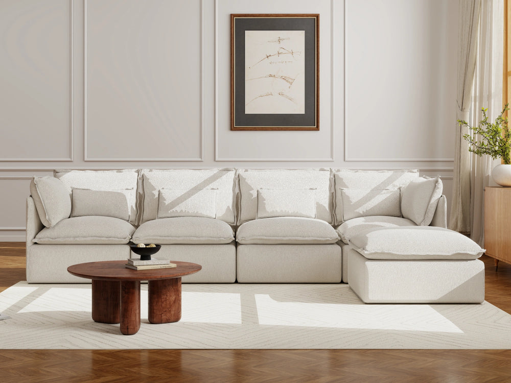 Lifely Modular 4 Seater Sofa Ottoman - White Boucle