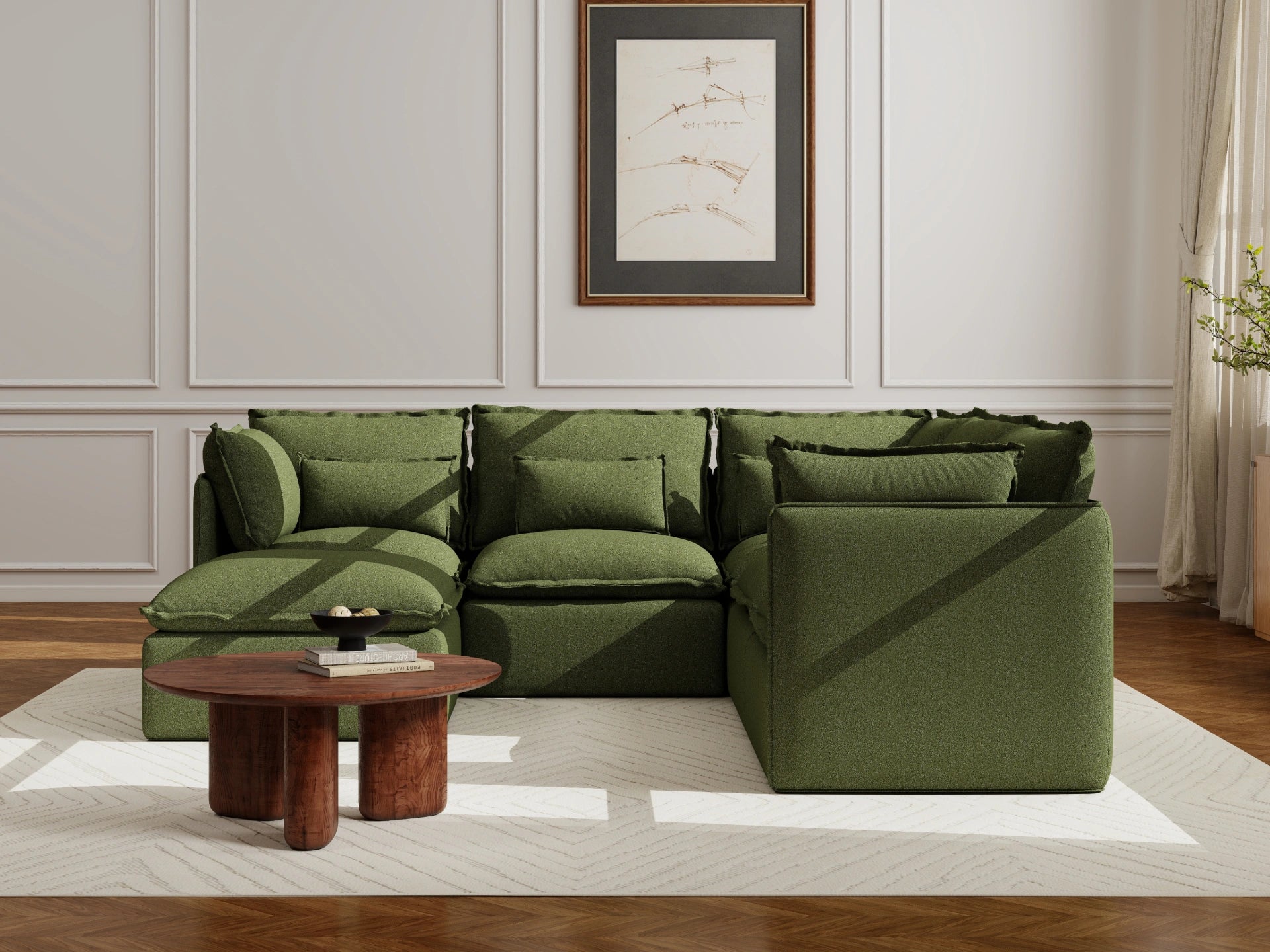 Lifely Modular 5 Seater Corner Ottoman - Olive Green