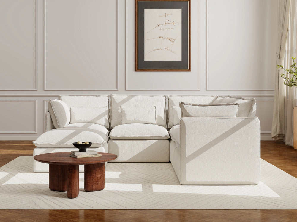 Lifely Modular 5 Seater Corner Ottoman - White Boucle