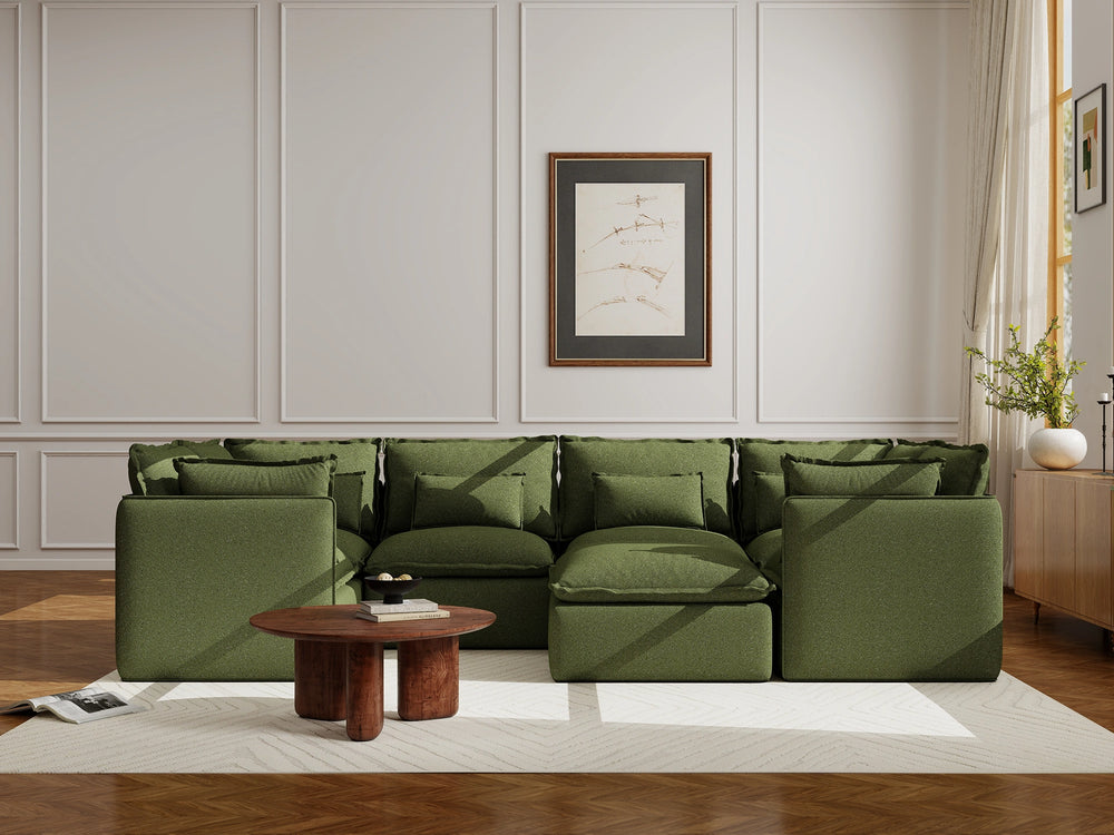 Lifely Modular 6 Seater U-Sectional Ottoman - Olive Green