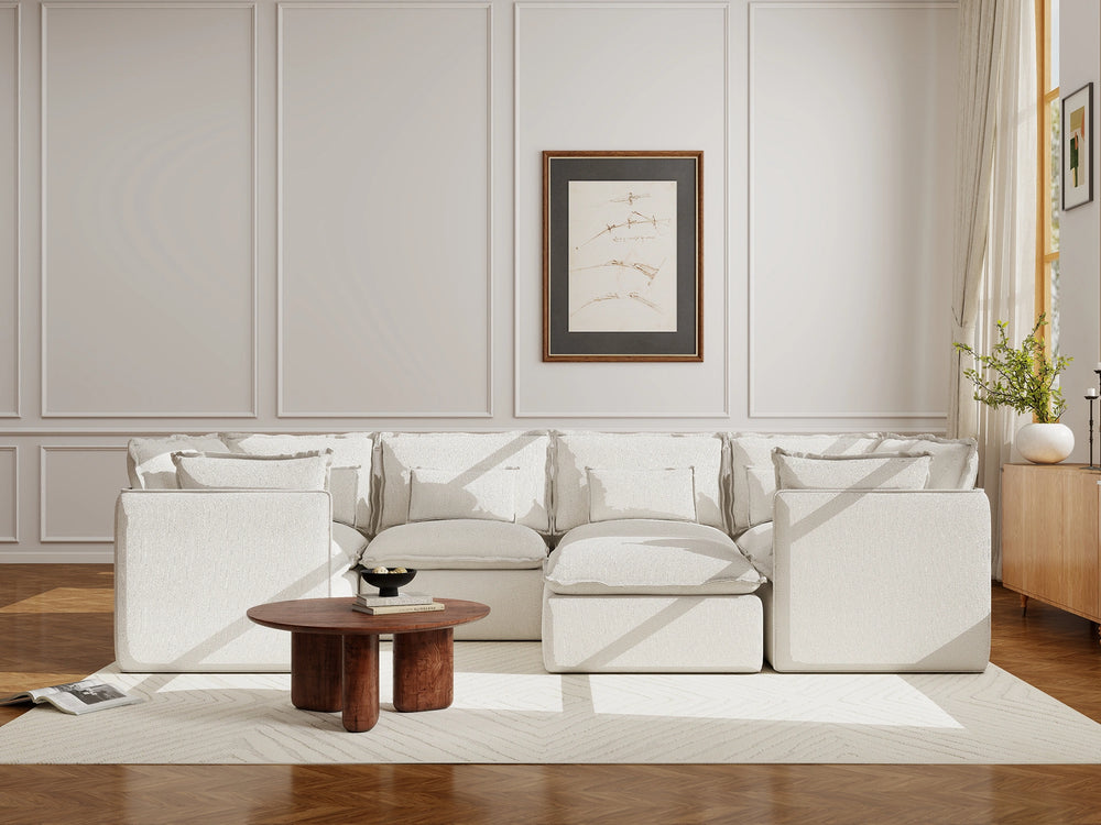 Lifely Modular 6 Seater U-Sectional Ottoman - White Boucle