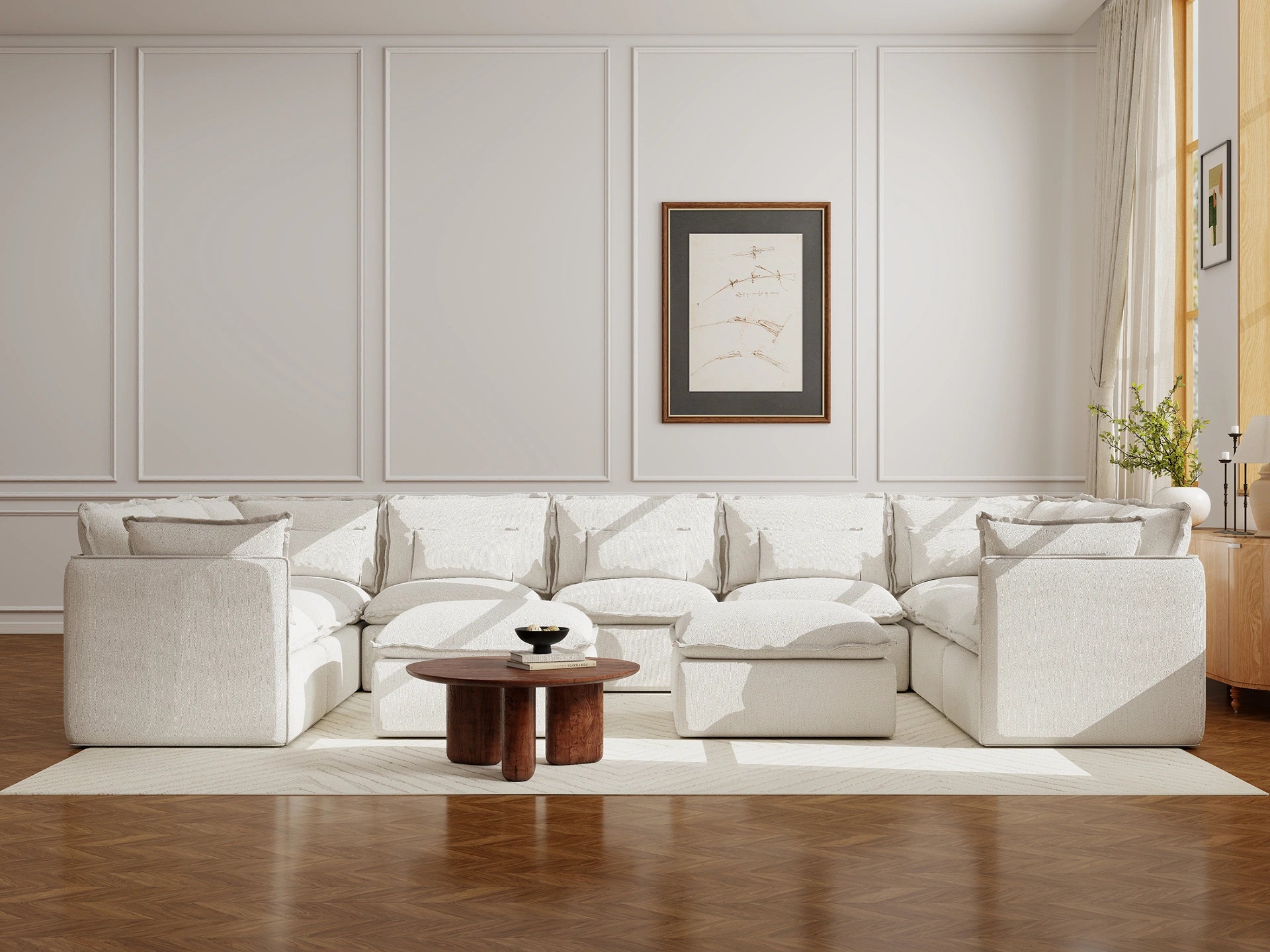 Lifely Modular 9 Seater U-Sectional Ottoman - White Boucle